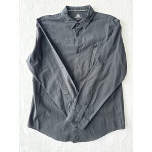 Rock & Republic Cotton Button Down Shirt Men Size Large Black Gray Zip Pocket